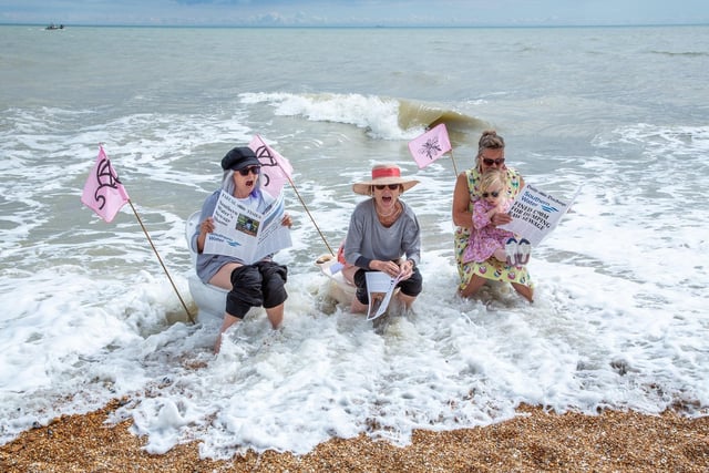 Hastings and St Leonards branch of Extinction Rebellion and the Clean Water Action Group held a toilet sit-in on Sunday, August 6. Picture by Cathy Teesdale