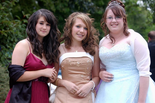 Emily Bruce, Lauren Parfoot and Rachel Gaffney at the Bognor Regis Community College prom in June 2008