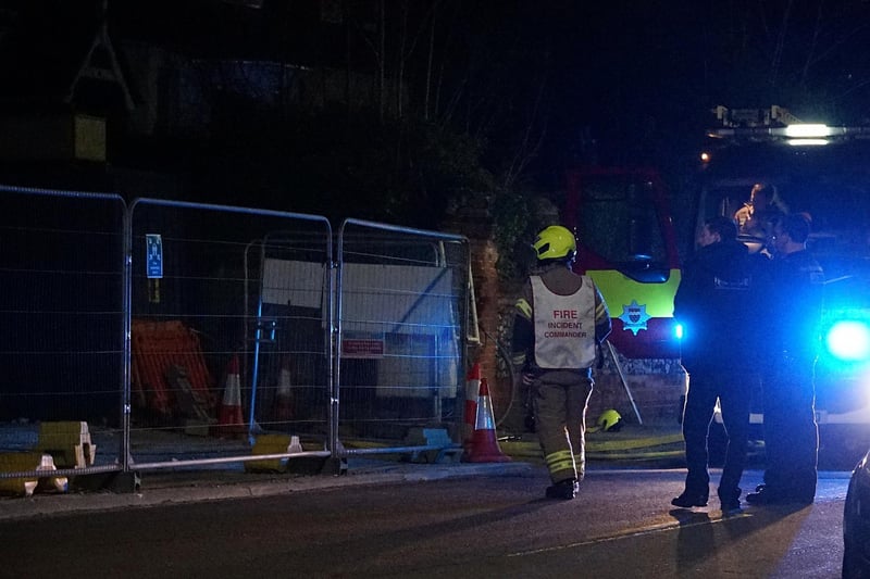 Fire service crews were seen in Eastbourne last night putting out a fire in a local building site.