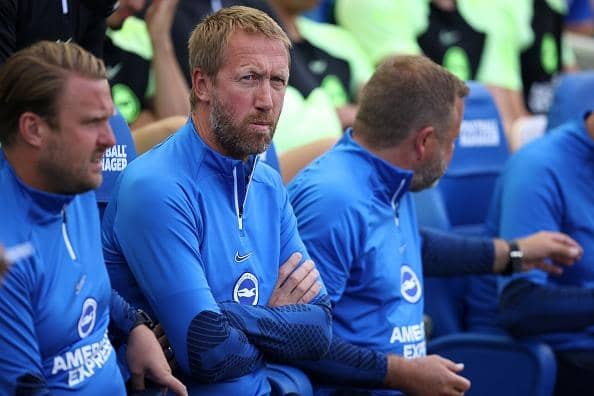 Brighton and Hove Albion head coach Graham Potter prepares his team for a Premier League opener against Man United this Sunday at Old Trafford