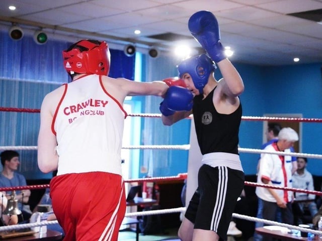 Action from Crawley's junior boxing squad at their annual blockbuster at the Goffs Park Social Club on Sunday. Picture by Max Spanner Photography