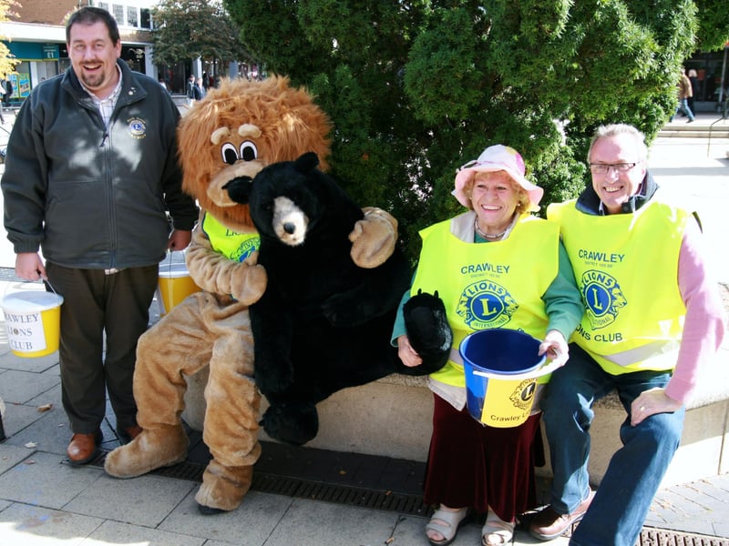 Crawley Lions held their Michaelmas Fair in Queens Square.
Mark Jones, Maria Hains and Mike Sexton with Lionel the Lion