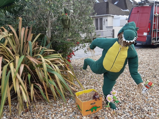 Some of the super scarecrows created for the Ferring Scarecrow Festival 2022, raising money for 1st Ferring Scouting Group. Some have pumpkins displaying a letter, five in North Ferring and nine in South Ferring. Unscramble them to enter the prize draw. Trail maps available at Brown's Natural Pet store.