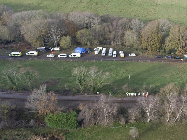 Alexandra Morgan body search, Rock Lane, Hastings. BTP searching railway line. Kent police officers and East Sussex Fire and Rescue Service searching woods and streams. Picture by Eddie Mitchell/Dan Jessup