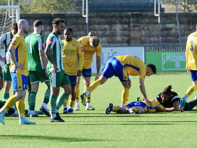 Action from Lancing v Chichester City in the Isthmian south east division