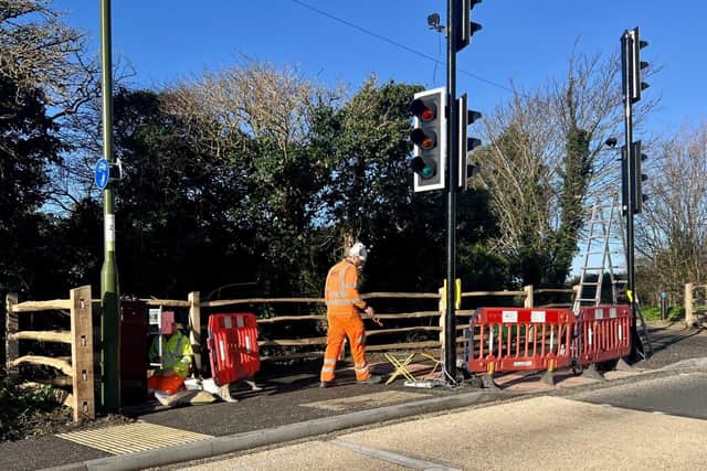 The bus stop outside of the Red Lion public house had been out of use during the start of these works but the stop/start lights have now been removed. Photo: Eddie Mitchell