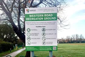 Newly installed informational sign at Western Road Recreation Ground, Hailsham