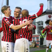 Lewes celebrate a goal against Corinthian-Casuals in their most recent home game | Picture: James Boyes
