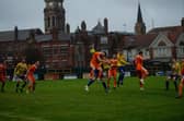 Eastbourne Town and Punjab United do battle at a dark and damp Saffrons | Picture: Josh Claxton