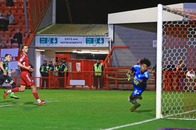 Doncaster Rovers took the lead on the stroke of half-time when unmarked Caolan Lavery headed the ball past Corey Addai. Photo: Gareth Williams/AHPIX LTD