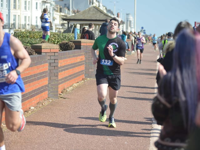 Images from the finish area at the 2026 Hastings Half Marathon