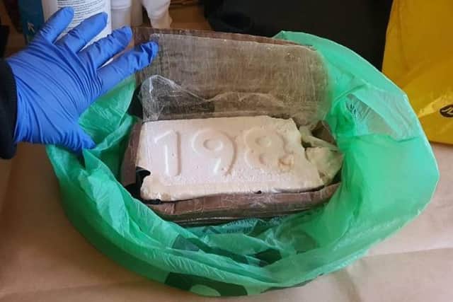 A block of cocaine seized at an address in Parry Close, Eastbourne.