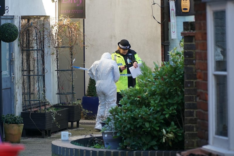 Police at the scene of the stabbing in Battle