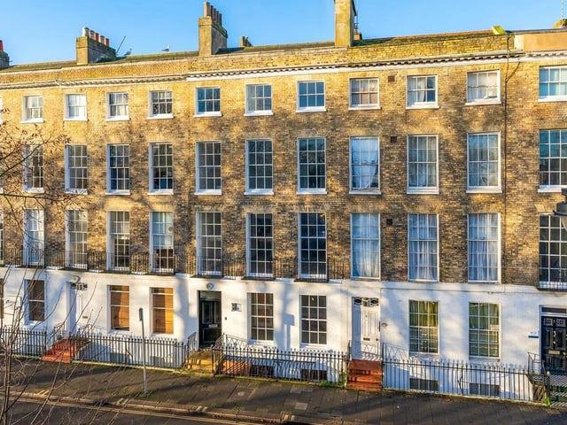 This Grade II-listed town-centre home features six bedrooms, a bespoke kitchen, a cinema and games room and car-parking spaces. It is on the market for £1.25m with no onward chain.