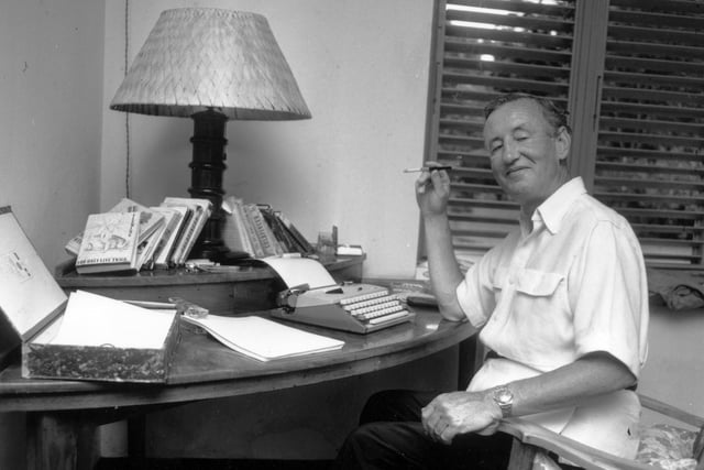British spy writer Ian Fleming at his home, Goldeneye, in Jamaica