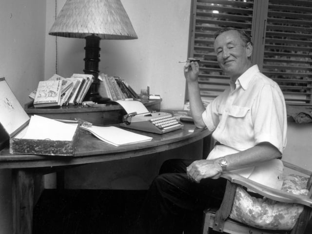 British spy writer Ian Fleming at his home, Goldeneye, in Jamaica