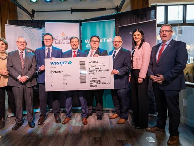 Andrew Gibbons, WestJet vice-president of external affairs, stands alongside key community stakeholders. Picture courtesy of CNW Group/WESTJET, an Alberta Partnership