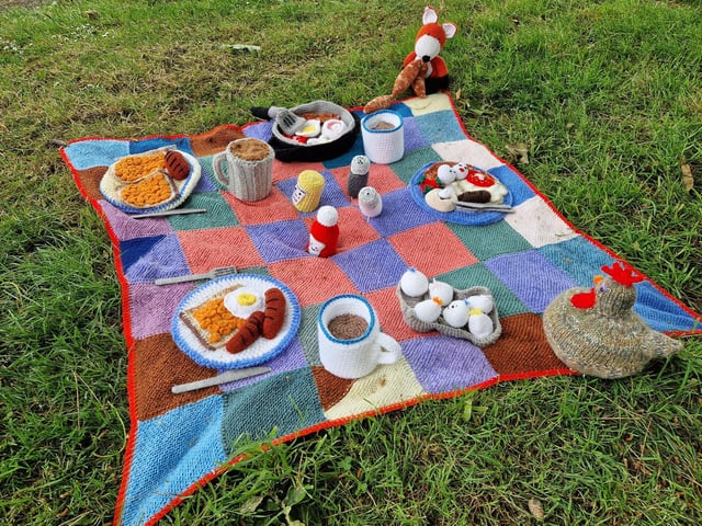 Tucking into a fry up for breakfast