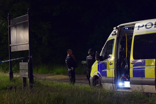 Police and emergency services at the scene in Hailsham last night. Picture by Dan Jessup