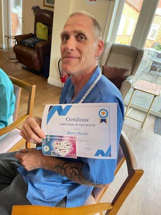 Barry, proudly displaying his well-deserved Employee of the Month certificate at Edendale Lodge. A testament to his unwavering dedication and exceptional contributions to our care community.