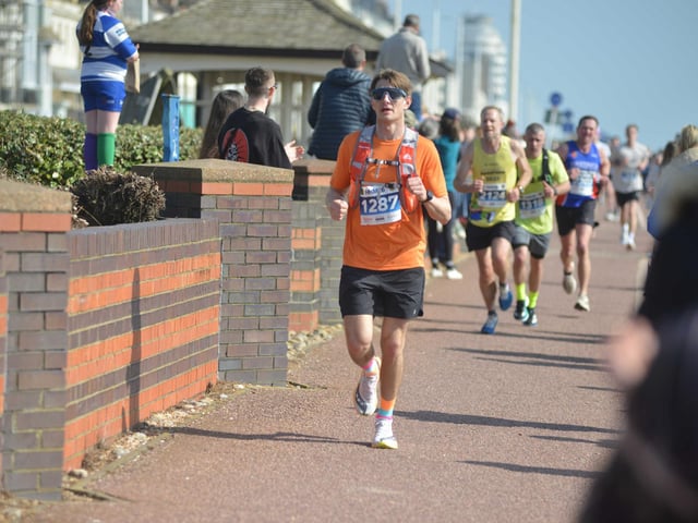 Images from the finish area at the 2026 Hastings Half Marathon