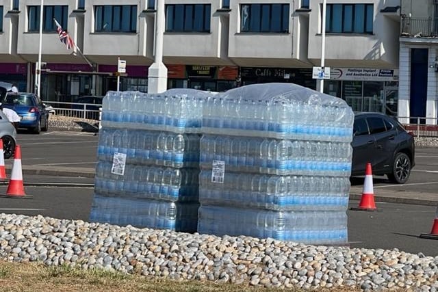 Stacks of water ready for collection