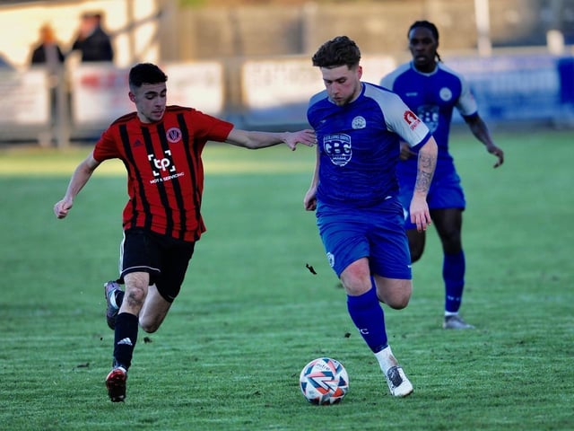 Action from Shoreham's win over AFC Varndeanians in the SCFL premier division
