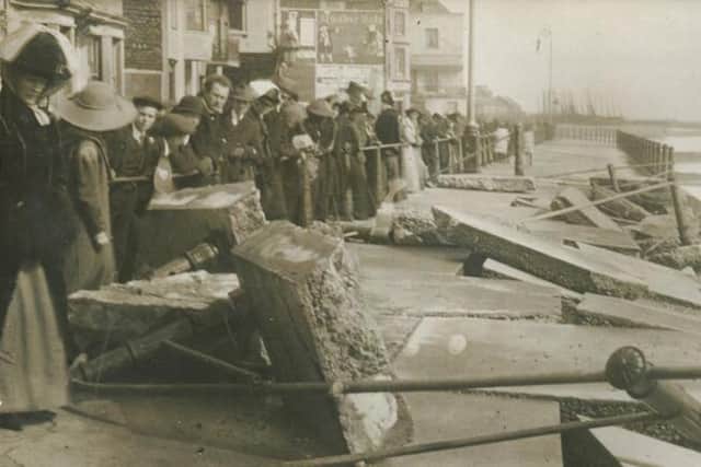 Crowds inspecting the damage in Hastings after the Easter gale, March 23, 1913. Picture: Maurice Stevens Collection