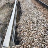 The scene on Tuesday when the landslip was still moving. Photo: Network Rail Kent & Sussex