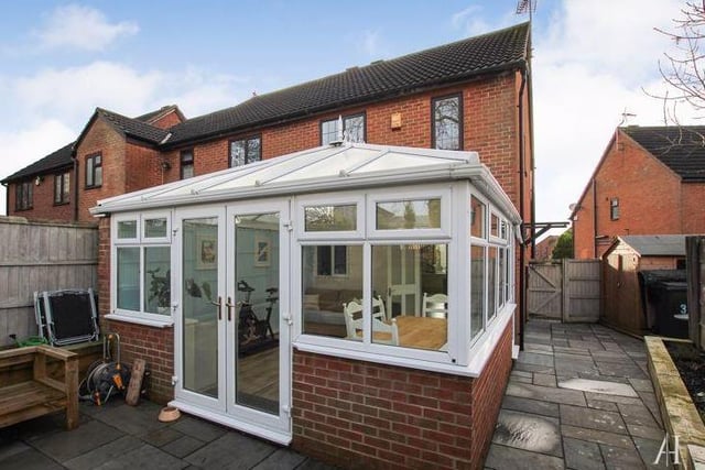 This view from the rear of the £195,000 property shows the conservatory and also the space at the side of the house.