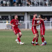 Hassocks celebrate their equaliser at Westfield | Picture: Phil Westlake