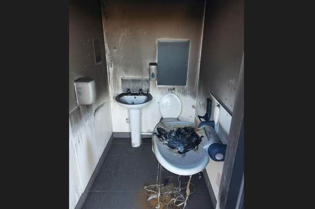 A toilet in Princes Park with fire damage. Picture from Eastbourne Borough Council