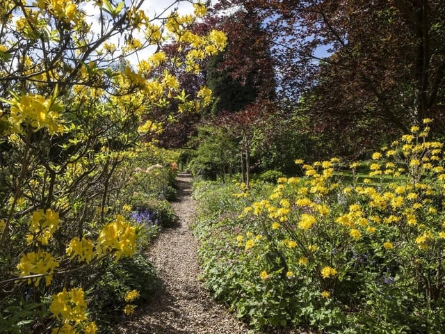 The gardens have formal lawns and paths with well stocked herbaceous borders