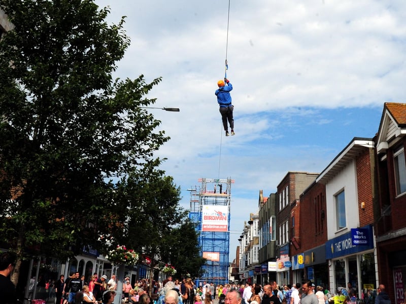 The 150m-long zip wire carried people 30m above the London Road precinct in August 2015
