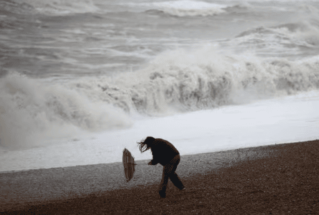 Stormy conditions in November 2025. Photo taken in Brighton, East Sussex, by Henry Nicholls / AFP via Getty Images