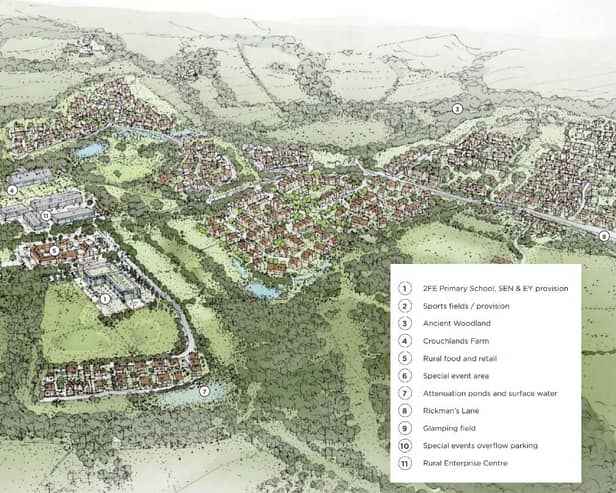 Plans to build 492 homes and a school in Plaistow have been refused by Chichester District Council. Image: Artemis Land And Agriculture Ltd/Chichester District Council planning portal