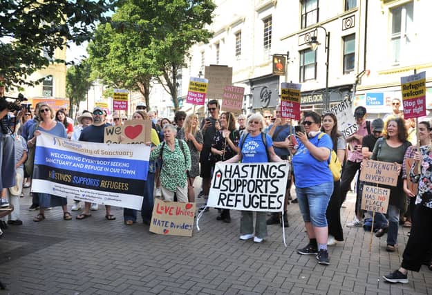 Hastings Stand Up To Racism's National Day Of Protest on August 10 2024 in Robertson Street.