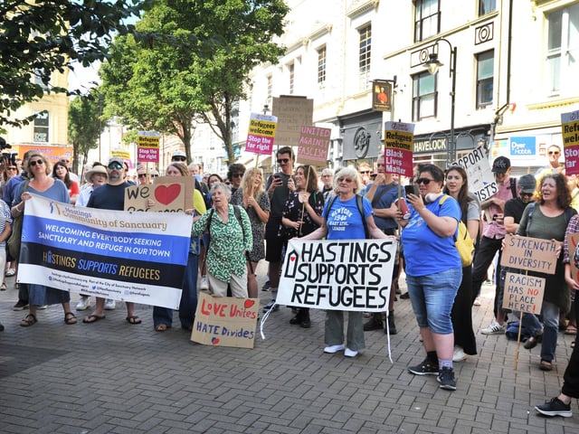 Hastings Stand Up To Racism's National Day Of Protest on August 10 2024 in Robertson Street.