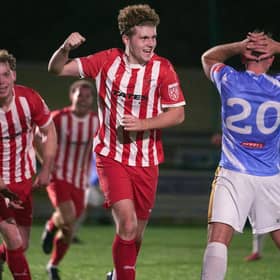 Steyning Town celebrate a goal in their 4-0 beating of Deal Town | Picture by Max Spanner