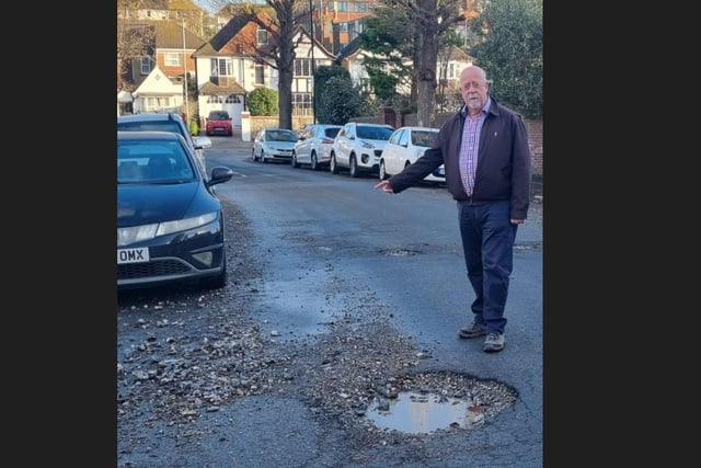 Councillor Maxted said: "The potholes are large and the displaced gravel has spread all over the road creating a dangerous surface for road users, especially cyclists and pedestrians." (photo from Cllr Maxted)
