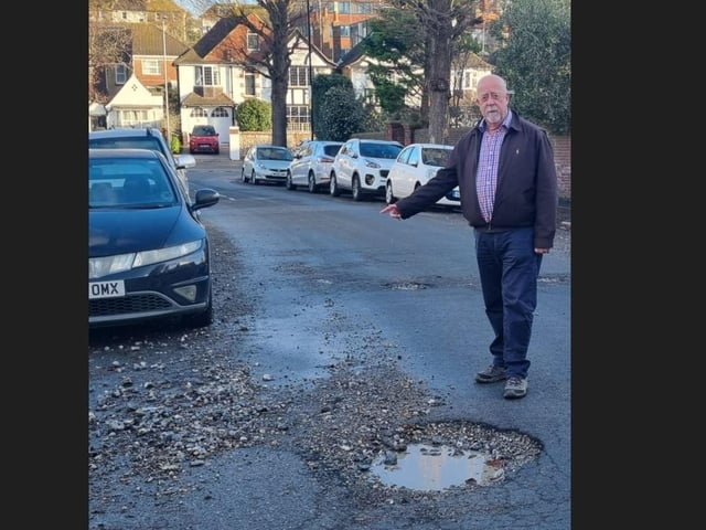 Councillor Maxted said: "The potholes are large and the displaced gravel has spread all over the road creating a dangerous surface for road users, especially cyclists and pedestrians." (photo from Cllr Maxted)