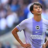 Kaoru Mitoma will miss Brighton’s derby against Crystal Palace, with Fabian Hurzeler urging patience over the winger’s return from injury. (Photo by Clive Mason/Getty Images)