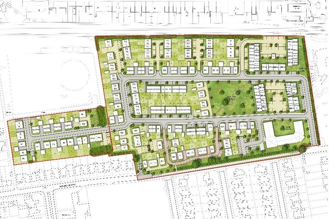 A planning image details the site off Barrington Road which is set to provide hundreds of new homes to Worthing. Picture: Bellway