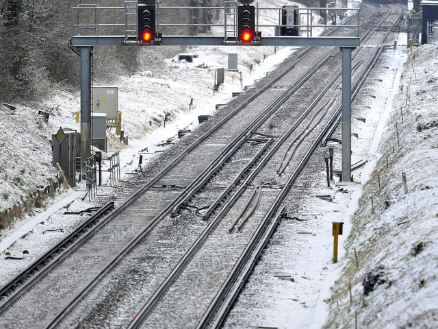 London to Brighton Railway line in the snow