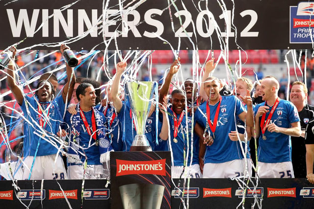 An own goal by Oliver Risser and an injury-time Craig Westcarr strike gave Spireites their first ever Wembley win.