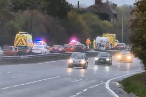Police cars have been seen on part of the A23 this afternoon (Thursday, November 2) following reports of a car crash