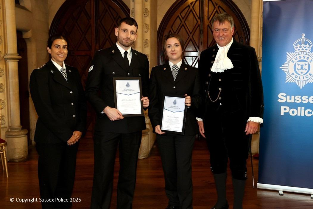 Sussex Police officers and staff who demonstrated outstanding courage and commitment to help save lives were among those recognised with awards last month.