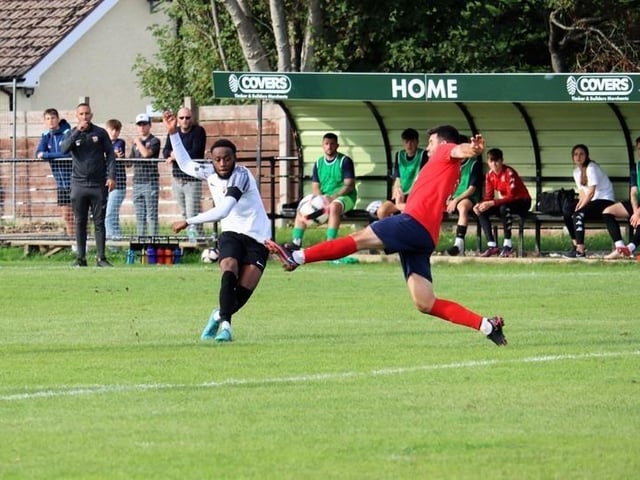 Action from Pagham v Eastbourne United in the FA Vase