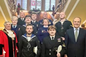 The Mayor of Eastbourne ​Councillor Margaret Bannister (left) with representatives from the Royal Navy and local seafaring groups after the re-signing ceremony at the Town Hall. Picture: Eastbourne Borough Council