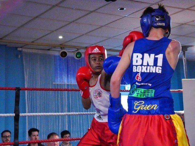 Action from Crawley's junior boxing squad at their annual blockbuster at the Goffs Park Social Club on Sunday. Picture by Max Spanner Photography